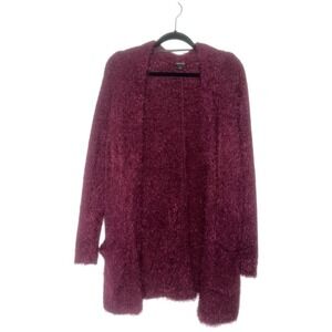 ✨Torrid Maroon Fuzzy Knit Open Front Cardigan Sweater Plus Size Women’s Size 1‎